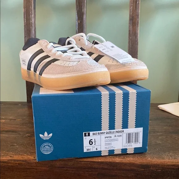 Adidas Bad Bunny Gazelle Indoor Shoes - Cream and Black - Picture 1 of 6